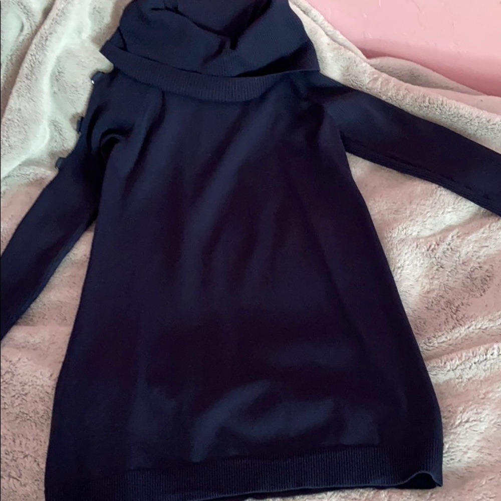 Navy blue mock neck sweater dress